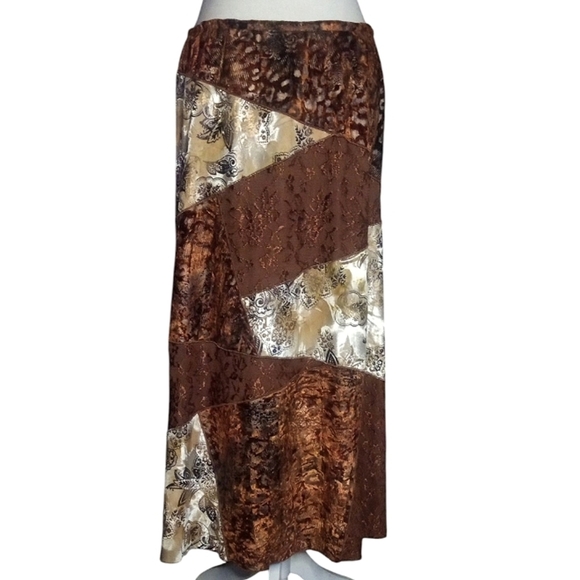 Vintage Dresses & Skirts - Vintage City Girl Mixed Media Patchwork Artsy Animal Print Boho‎ Maxi Skirt 10